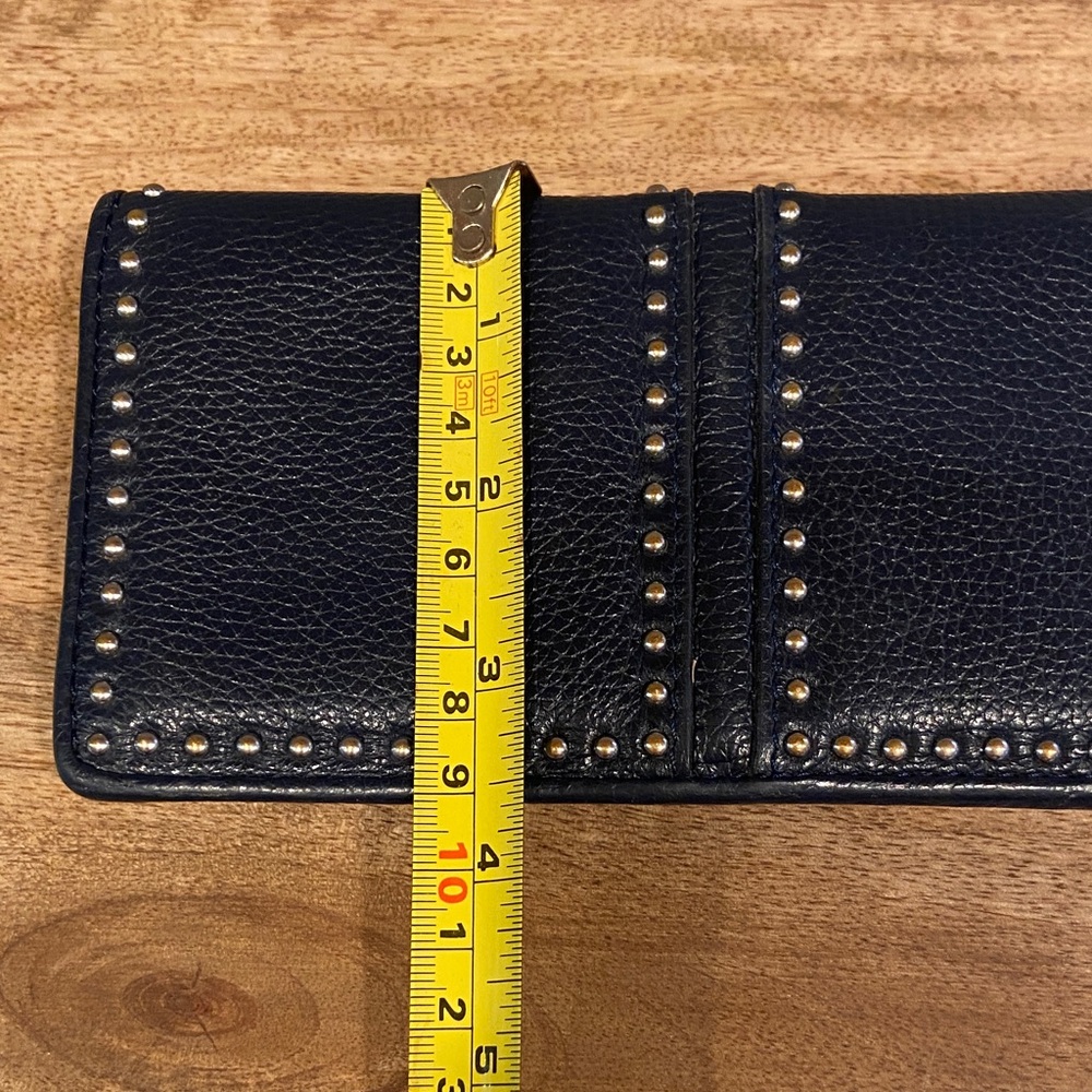 Brighton Navy Studded Leather Organizer Wallet Silver Scroll Zip - Picture 10 of 10